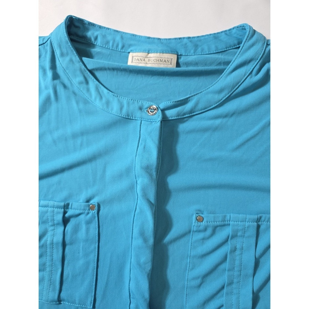 Dana Buchman Vintage 90s Turquoise Blouse Women L Stretch Casual Chic - Picture 7 of 9